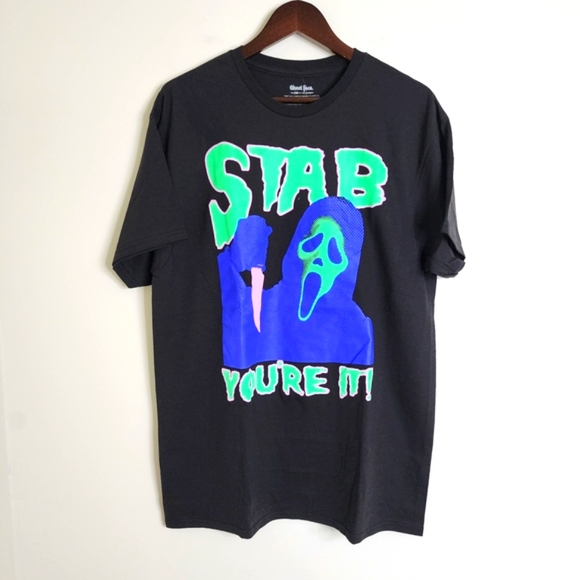 The Icon of Halloween Ghostface Black & Neon Graphic Stab T-Shirt XL Unisex - Picture 1 of 6